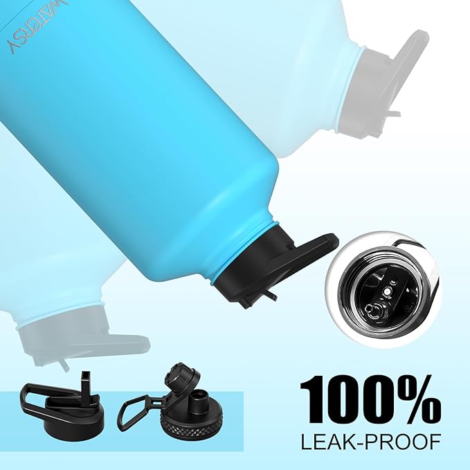 87oz Insulated Water Bottle (Cold for 48 Hrs),BPA Free&Leak Proof,1.5 Gallon Stainless Steel Water Flask,Water Jug with Straw Spout Lids for Gym,Hiking,Camping,Sky Blue