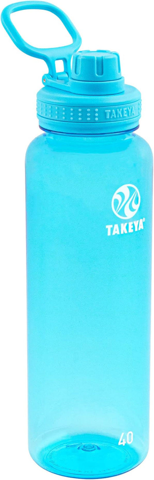 Takeya Tritan Sport Water Bottle with Spout Lid - BPA-Free & Dishwasher-Safe Water Bottle - Reusable Bottle with Lid Handle - Simple Leak-Proof Water Bottle - 40 oz, Breezy Blue