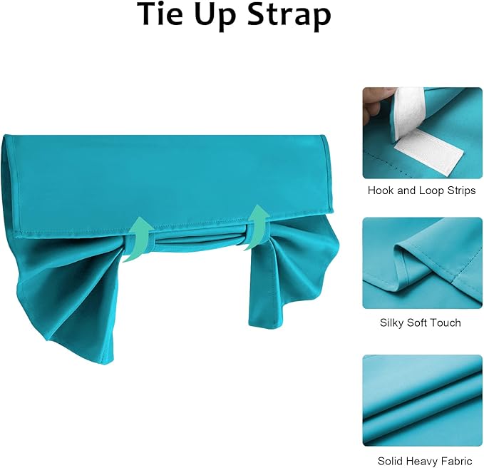 WD Four Side Curtains for Window, Room Darkening Solid Color Door Covering for Glass Door, Tie up Shade 25W x 20L Inches, 1 Panel, Teal Blue