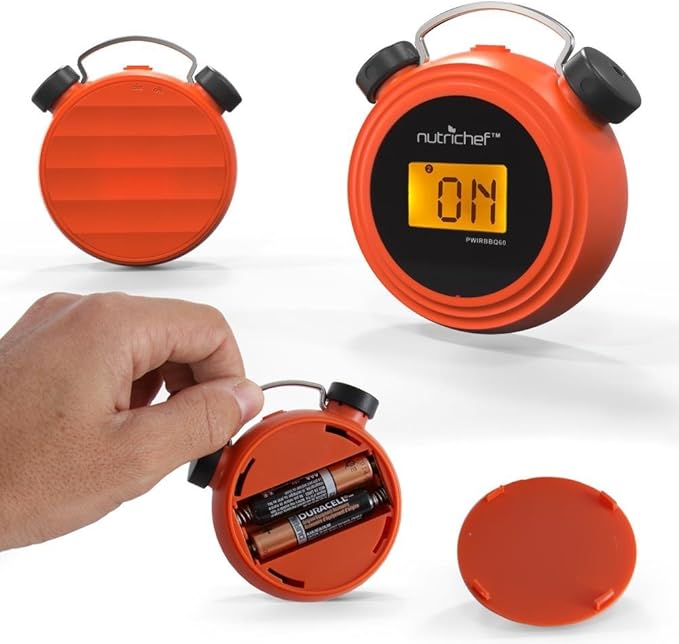NutriChef Smart Bluetooth BBQ Grill Thermometer - Digital Display, Stainless Dual Probes Safe to Leave in Outdoor Barbecue Meat Smoker - Wireless Remote Alert iOS Android Phone WiFi App - PWIRBBQ60