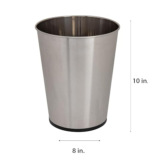 Bath Bliss 5 Liter Small Wastebasket | 2 Pack | Round Open Top | Trash Can | Bathroom | Bedroom | Kitchen | Office | Dorm | Disposal Waste Bin | Garbage | Stainless Steel