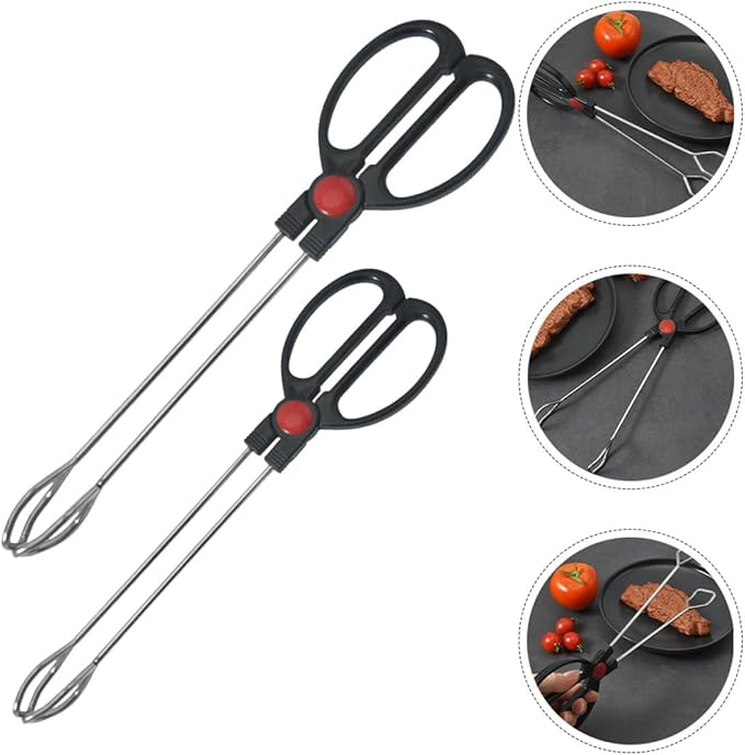 OSALADI 2pcs Stainless Steel Kitchen Tongs Bbq Food Buffet Serving Tongs with Heat Resistant Handles for Grill and Outdoor Cooking