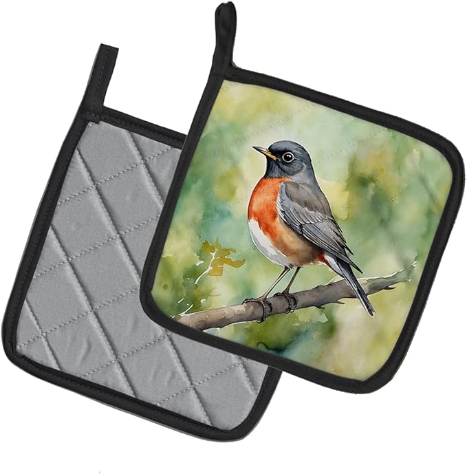 Caroline's Treasures Connecticut American Robin Pair of Pot Holders Kitchen Heat Resistant Pot Holders Sets Oven Hot Pads for Cooking Baking BBQ, 7 1/2 x 7 1/2