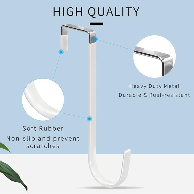FYY Over the Door Hooks, 4 Pack Upgraded Long Door Hangers Hooks with Rubber Prevent Scratches Heavy Duty Organizer Hooks for Hanging Clothes, Towels, Hats, Coats, Bags White