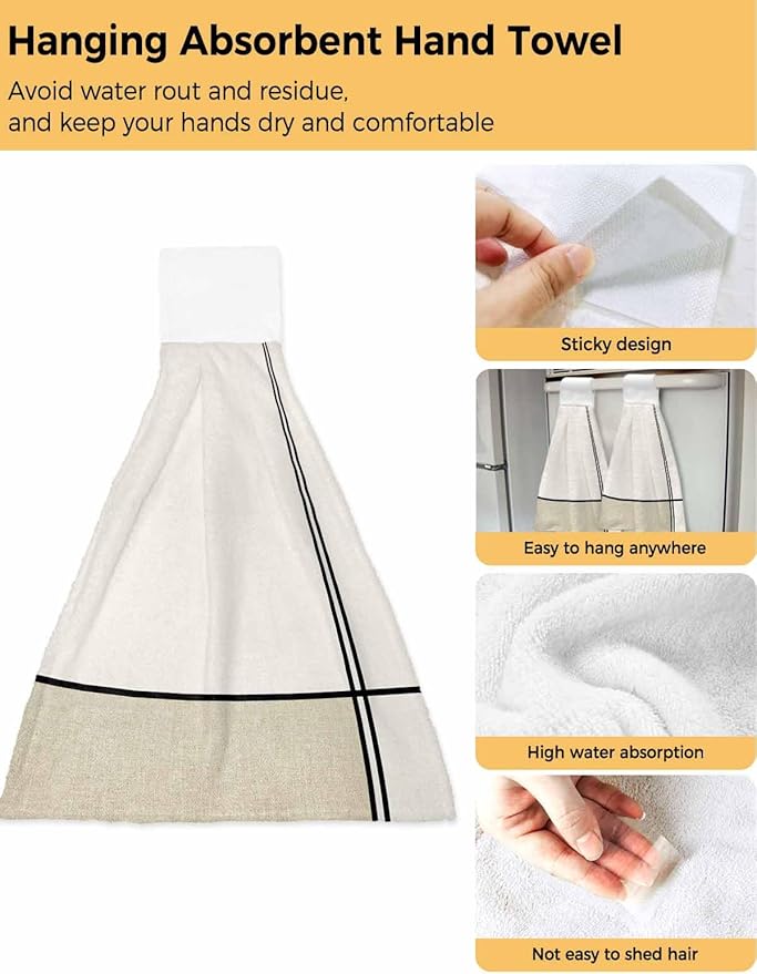 Alandar Home Kitchen Tie Towel Set of 1, Abstract Modern Minimalist Art Absorbent Soft Hand Towels for Bathroom Hanging Towels, Lines Color Burlap Splicing Fast Drying Cleaning Cloth with Loop