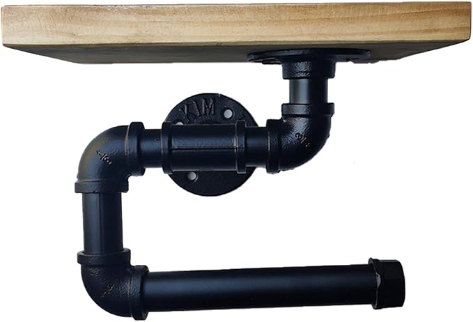 Black Kitchen Roll Holder Wall Mounted, Metal Paper Towel Holder for The Kitchen Wall Water Pipe Shelves Creative Industrial Storage Rack (Size : 25×15cm)