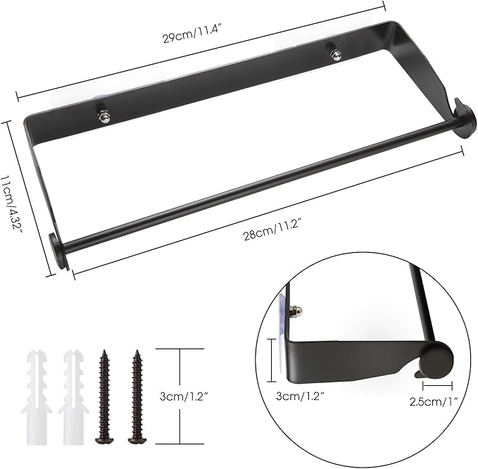 PHUNAYA Under Cabinet Paper Towel Holder Wall Mount for Home Kitchen,Stainless Steel for Large Rolls-Black