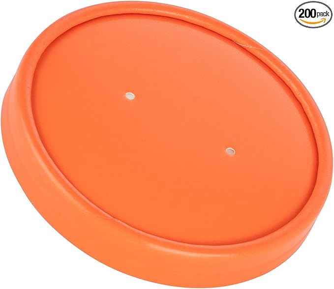 Restaurantware-LIDS ONLY: Bio Tek Lids For 8/12 Ounce Soup Containers, 200 Vented Lids For Paper Soup Containers - Soup Cups Sold Separately, Microwavable, Orange Paper Lids, Hot And Cold Foods