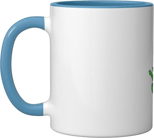 Art Alien Peace Sign UFO Ceramic Mug, Blue/White