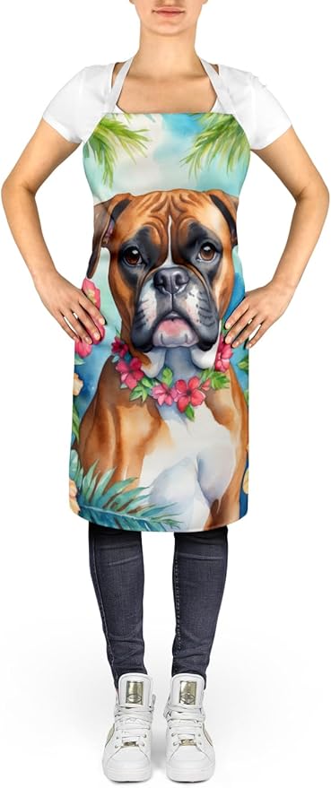 Caroline's Treasures Boxer Luau Apron Cooking Kitchen Server Baking Crafts Gardening for Adult Women Men, Unisex, Large, Multicolor