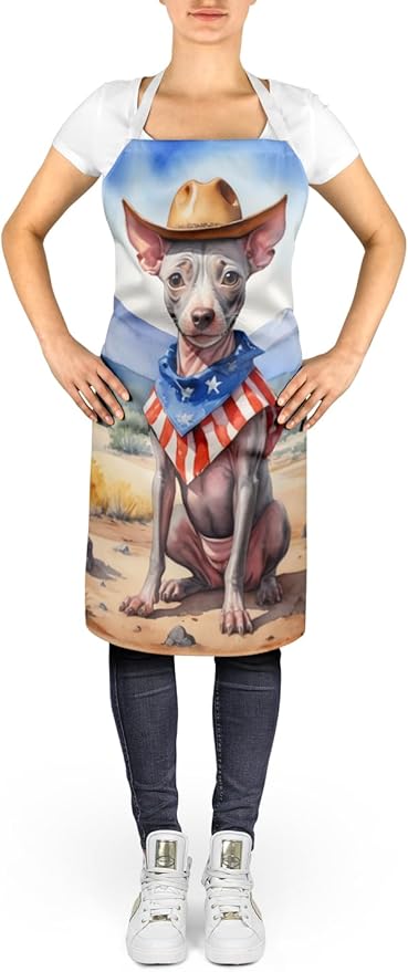 Caroline's Treasures American Hairless Terrier Cowboy Welcome Apron Cooking Kitchen Server Baking Crafts Gardening for Adult Women Men, Unisex, Large, Multicolor