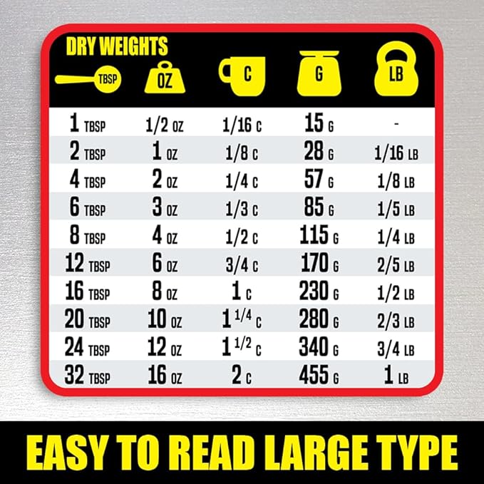 Kitchen Measurement Conversion Chart Magnet - Extra Large Easy to Read Magnetic Kitchen Decor - Weight, Liquid, Temperature Recipe Measuring Tool - Cooking, Cookbook & Baking Accessories Fridge Magnet