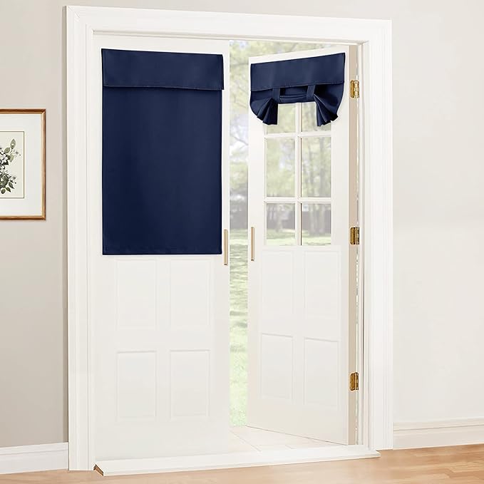 RYB HOME Blackout Door Curtain - Privacy Thermal Insulated Front/Tricia/Patio French Door Window Curtains Sidelight Curtain Tie up Shade, W34 x L40 inch, 1 Panel, Navy