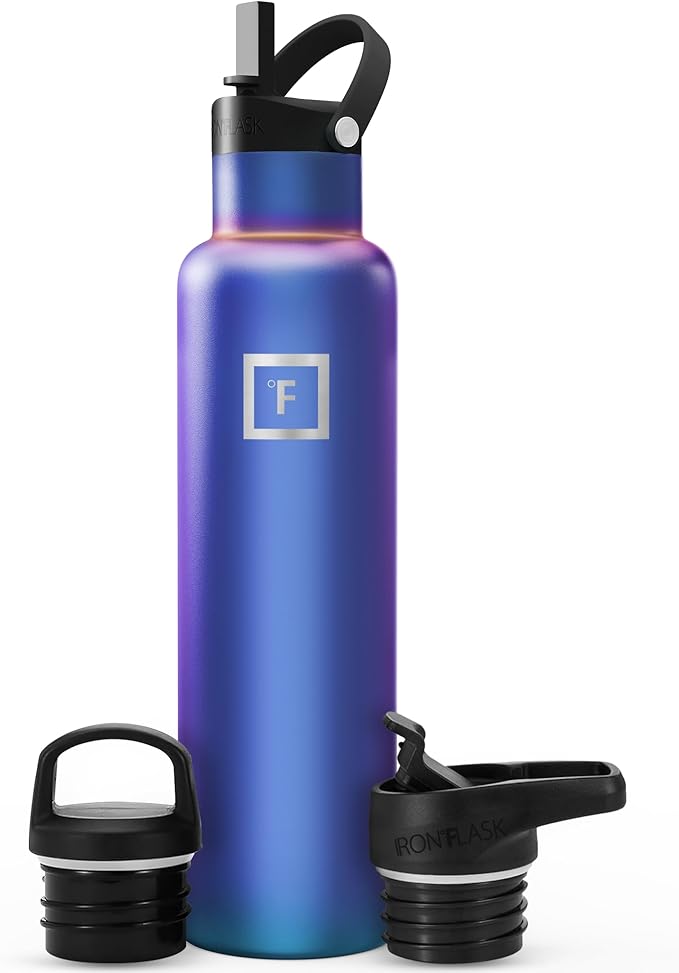 IRON °FLASK Camping & Hiking Hydration Flask with Straw, BPA-Free Insulated Stainless Steel Sports Water Bottle - 24 oz Aurora