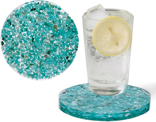 2 Pack Drink Coasters, 3.9 Inch Round Coaster Coasters for Coffee Table Desktop Protection (Blue)