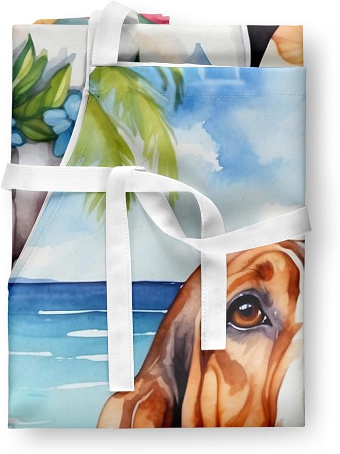 Caroline's Treasures Basset Hound Luau Apron Cooking Kitchen Server Baking Crafts Gardening for Adult Women Men, Unisex, Large, Multicolor