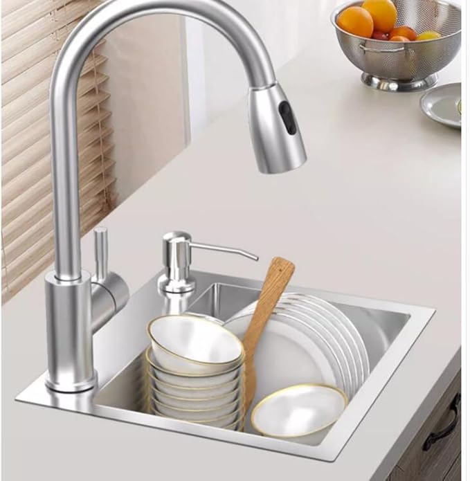 Single Bowl Household Silver Square Stainless Steel Small Sink Kitchen Bar Single Bowl Sink Embedded Vegetable Sink Balcony Hand Washing Pool (Silver 42 * 38 * 22cm)