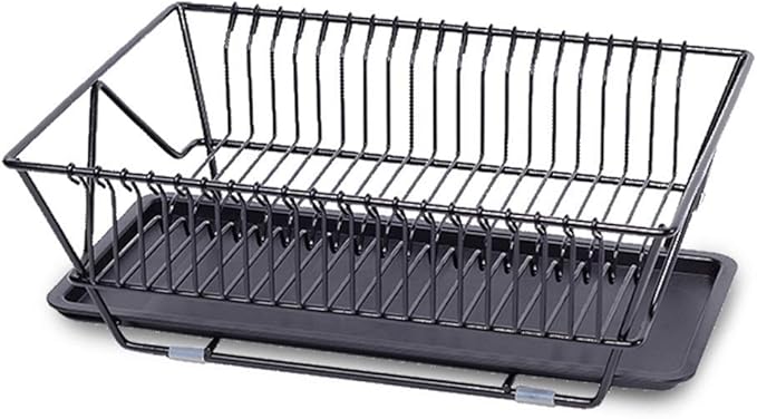 Kitchen Storage Rack Multifunction Dish Drying Rack Drainer Organizer Cups Bowl Kitchen Tools Tableware Storage Basket (Color : Black)