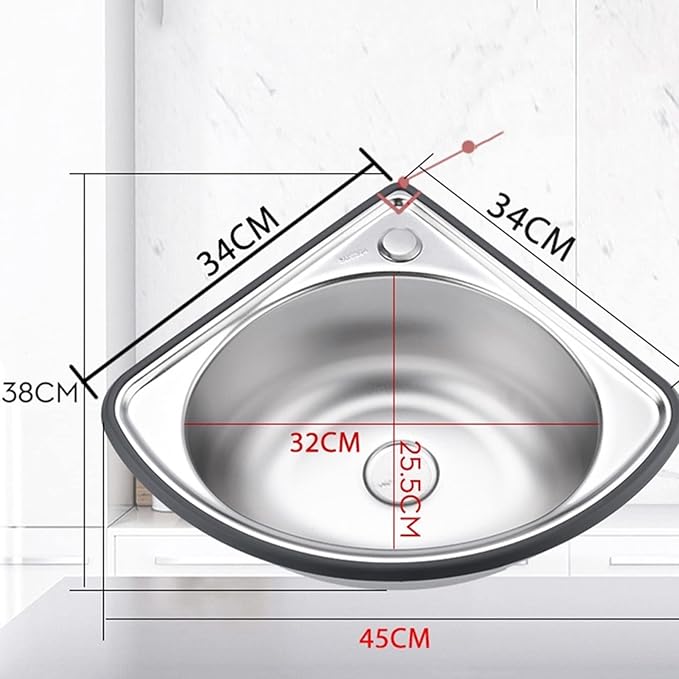 Wall-Mounted Wash Basin,Stainless Steel Hand Washing Station, Commercial Kitchen Sink with Faucet, Kitchen Corner Sink for Washing Food Prep,Silver-B3(34x34cm)