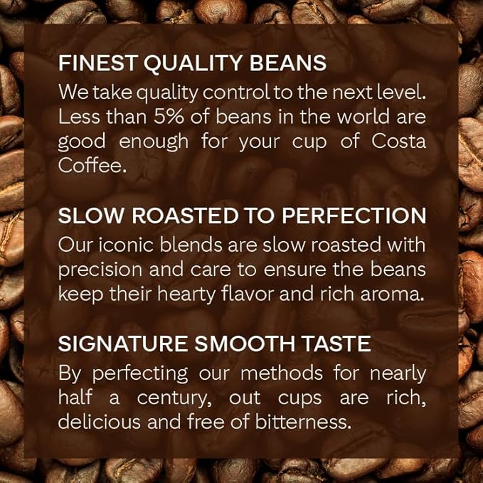 Costa Coffee Whole Bean Coffee, Signature Blend Dark Roast, 12oz each, Rainforest Alliance Certified (Pack of 4)
