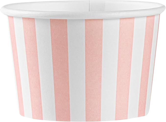 Coppetta 4 Ounce Dessert Cups, 50 Disposable Ice Cream Cups - Lids Sold Separately, Heavy-Duty, Pink And White Paper Frozen Yogurt Bowls, For Hot And Cold Foods - Restaurantware