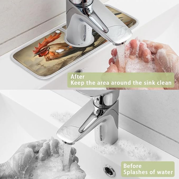 Farmhouse Rooster Kitchen Sink Splash Guard Absorbent Fast Drying Mat Sink Gadgets Washable Sink Matt for Kitchen Faucet Splash Guard