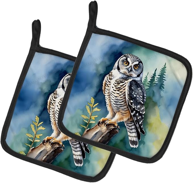 Caroline's Treasures Northern Hawk Owl Pair of Pot Holders Kitchen Heat Resistant Pot Holders Sets Oven Hot Pads for Cooking Baking BBQ, 7 1/2 x 7 1/2