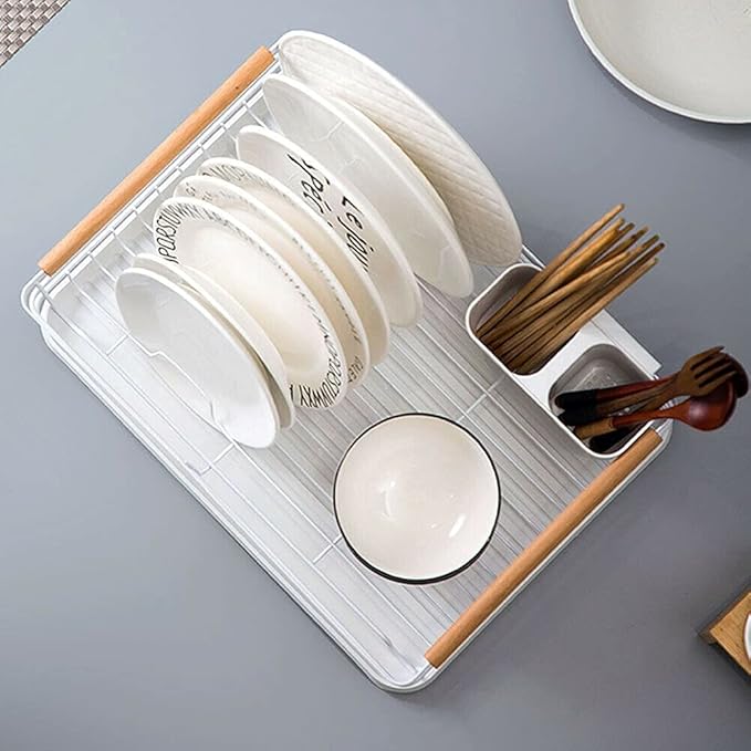 Kitchen Dish Drainer Metal Wire Cutlery Holder Drying Plate Rack Drip Tray Sink