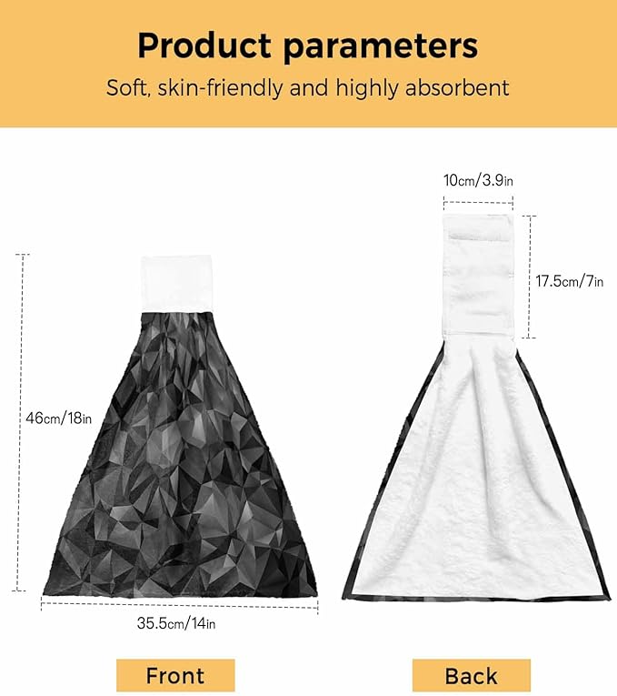 Alandar Home Kitchen Tie Towel Set of 2, Black Geometric Modern Art Absorbent Soft Hand Towels for Bathroom Hanging Towels, Abstract Patterns Seamless Fast Drying Cleaning Cloth with Loop