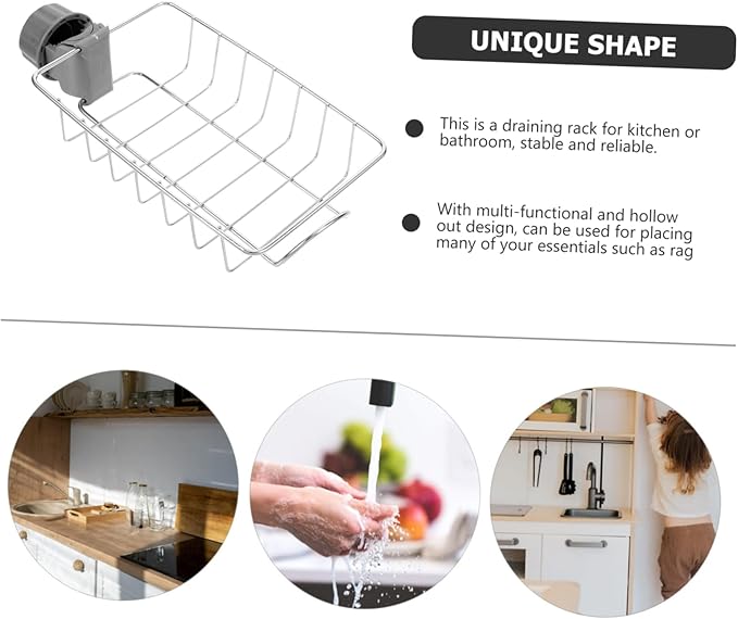 ABOOFAN Adjustable Faucet Drain Storage Rack Silver Sponge Organizer for Kitchen Sink Removable Fixture for Easy Installation Keeps Dishcloths Dry and Organized