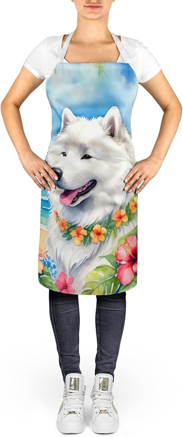 Caroline's Treasures Samoyed Luau Apron Cooking Kitchen Server Baking Crafts Gardening for Adult Women Men, Unisex, Large, Multicolor