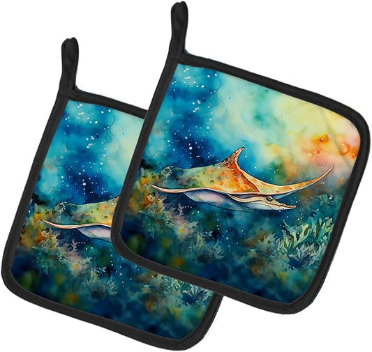 Caroline's Treasures Sting Ray Pair of Pot Holders Kitchen Heat Resistant Pot Holders Sets Oven Hot Pads for Cooking Baking BBQ, 7 1/2 x 7 1/2