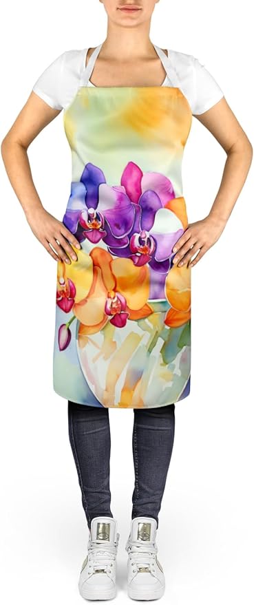 Caroline's Treasures Orchids in Watercolor Apron Cooking Kitchen Server Baking Crafts Gardening for Adult Women Men, Unisex, Large, Multicolor