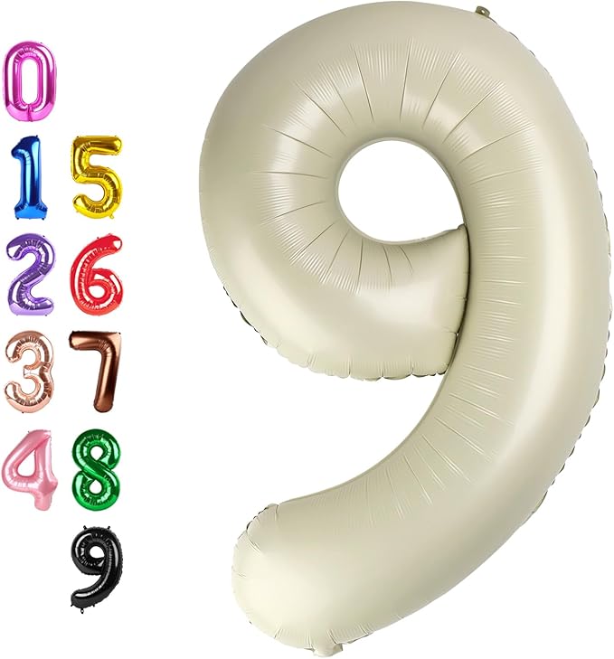 9Th Birthday Decorations 9 Number Balloons, Happy Birthday Decoration for 9th, Cream Balloon Numbers 40 Inch for Girls Boys Women Men Engagement, Bridal Shower Party