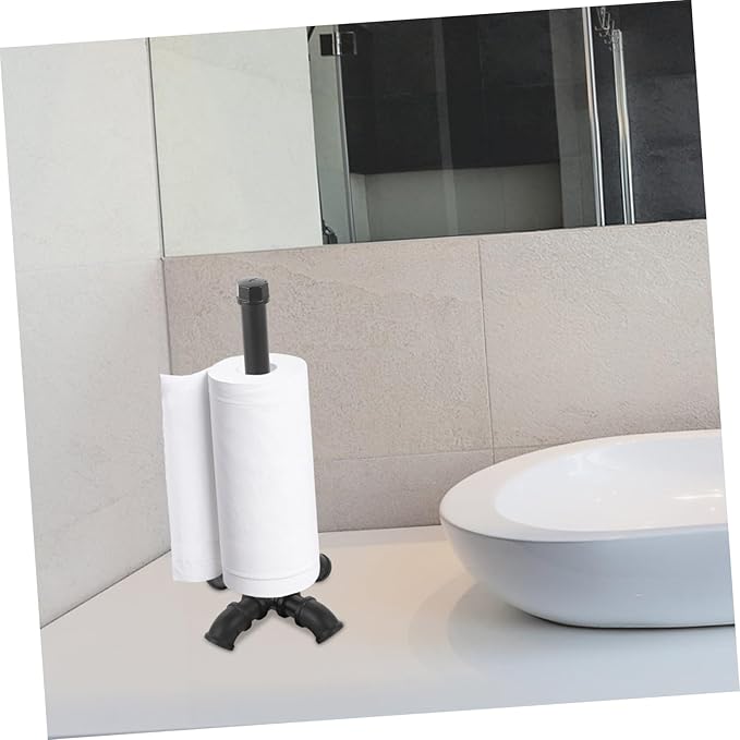 Industrial Iron Art Paper Towel Holder Base Vintage Style Kitchen Paper Towel Stand for Countertop Rustic Farmhouse Design Easy to Install for Dining Room and Kitchen