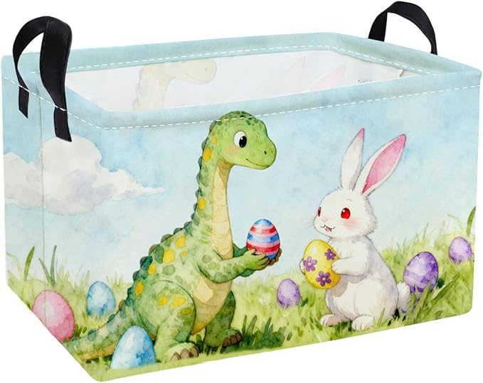 Essme Rectangular Easter Dinosaur Baskets,Kids Storage Box,Cute Basket for Kids with Handles for Room Decor, Book Bins,Shelf Basket.(Dinosaur)