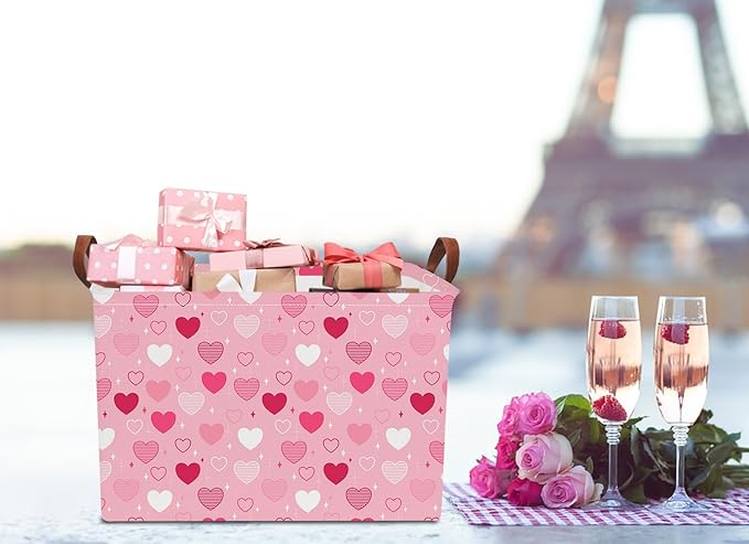 NTAOHAMPER Mothers Day Gifts Love Heart Fabric Storage Basket Empty with Handles, Books Box, Baby Shower Baptism Lovely Storage24L(Love You Heart)