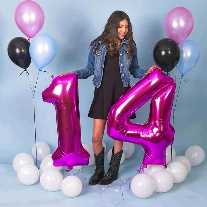 Hot Pink 4 Balloon Number for 4th Birthday Decorations, 40 Inch Big Number Balloons Four for 4 14 40 Anniversaries Celebration Graduation Wedding