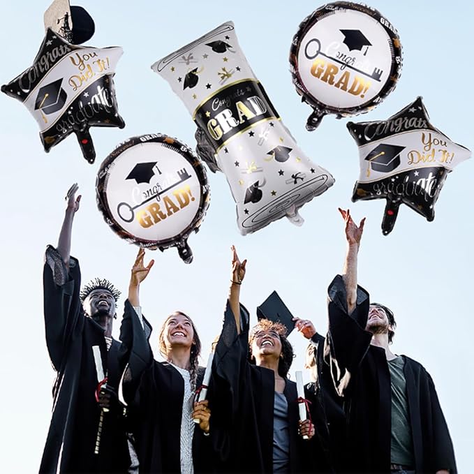 Graduation Certificate Foil Balloons 26 inch Congratulations Mylar Balloons Class of 2025 College High School Preschool Kindergarten Graduation Decorations Supplies 5Pcs