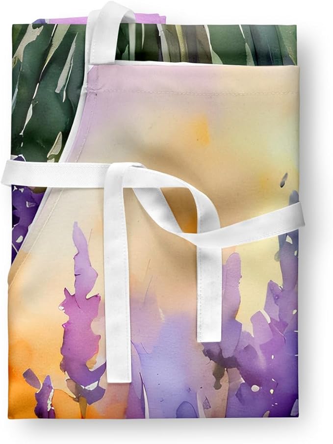 Caroline's Treasures Lavender in Watercolor Apron Cooking Kitchen Server Baking Crafts Gardening for Adult Women Men, Unisex, Large, Multicolor