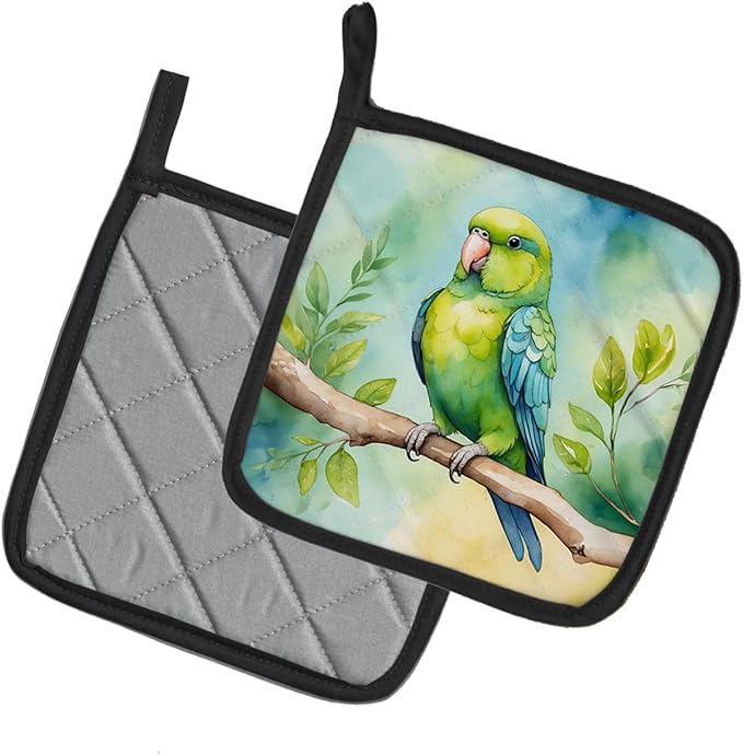 Caroline's Treasures Parrotlet Pair of Pot Holders Kitchen Heat Resistant Pot Holders Sets Oven Hot Pads for Cooking Baking BBQ, 7 1/2 x 7 1/2