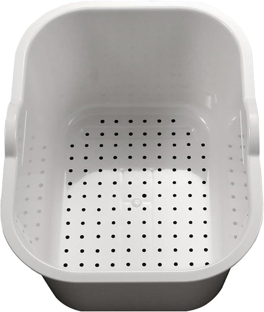 Houzer CL-1420 - Plastic White Colander, Durable Kitchen Strainer for Washing Fruit & Food, Handy Utensil for Metal Sink, Cutting Boards, & Kitchen Prep