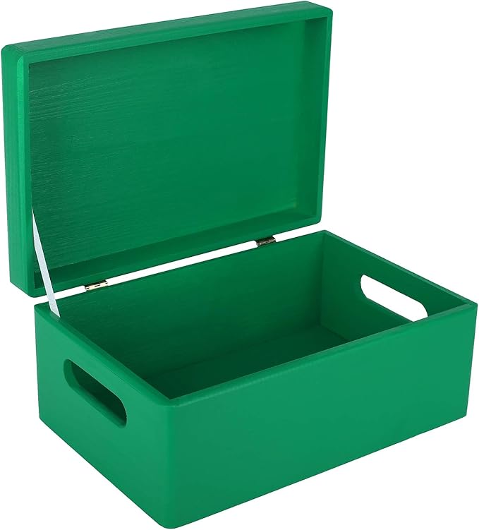 Creative Deco Large Green Wooden Box Storage with Hinged Lid | 11.8x7.87x5.51in (+-0.5) | Keepsake with Handles | Gift Box for Tool Dog Toy Shoes Kitchen Storage | Wood Keepsake Chest Trunk