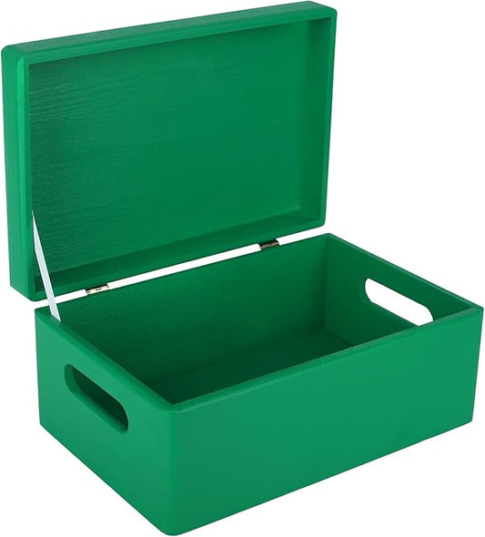 Creative Deco Large Green Wooden Box Storage with Hinged Lid | 11.8x7.87x5.51in (+-0.5) | Keepsake with Handles | Gift Box for Tool Dog Toy Shoes Kitchen Storage | Wood Keepsake Chest Trunk