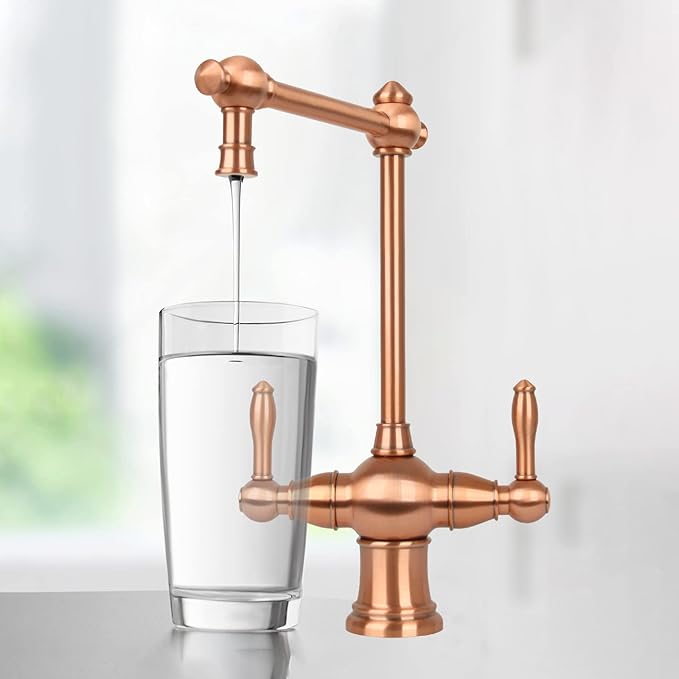 Two-Handles Copper Drinking Water Filter Faucet, Dual Lever Hot and Cold Water Faucet for Instant Hot Water Tank Dispenser & Filtration System