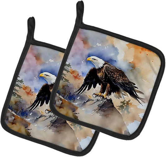 Caroline's Treasures Eagle Pair of Pot Holders Kitchen Heat Resistant Pot Holders Sets Oven Hot Pads for Cooking Baking BBQ, 7 1/2 x 7 1/2