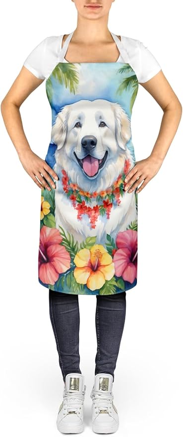 Caroline's Treasures Great Pyrenees Luau Apron Cooking Kitchen Server Baking Crafts Gardening for Adult Women Men, Unisex, Large, Multicolor