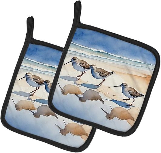 Caroline's Treasures Sandpipers Pair of Pot Holders Kitchen Heat Resistant Pot Holders Sets Oven Hot Pads for Cooking Baking BBQ, 7 1/2 x 7 1/2