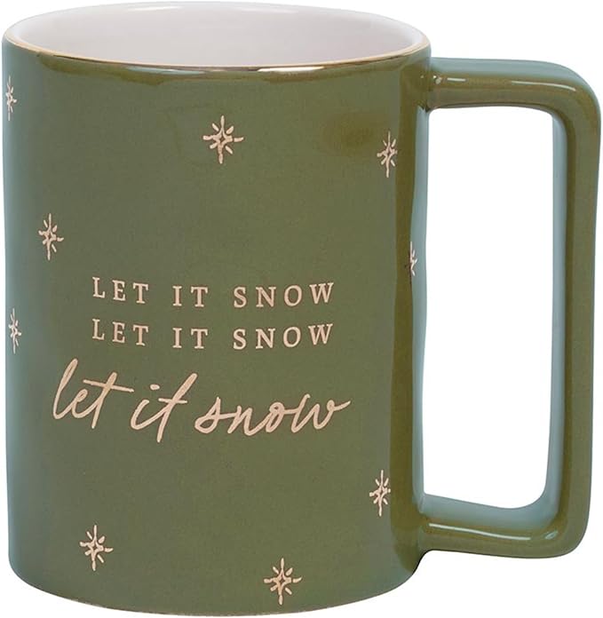 Santa Barbara Design Studio Holiday Ceramic Mug with Gold Foil Detail, 16-Ounce, Green/Let It Snow