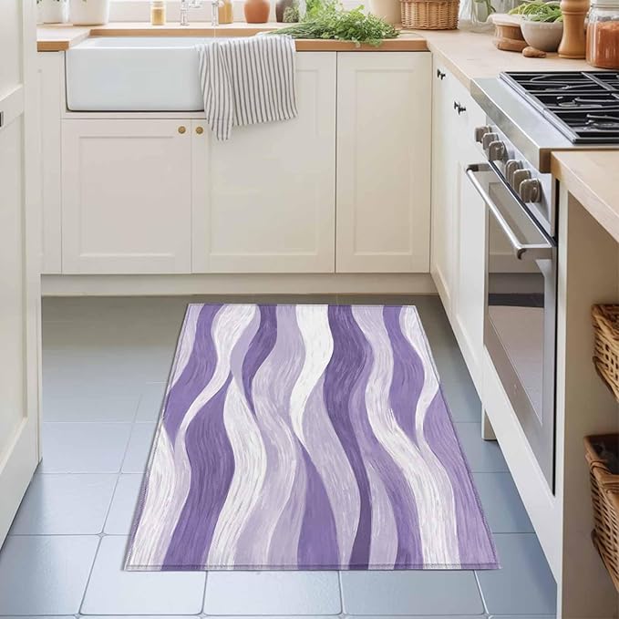 Area Rug 2x3ft, Abstract Lavender Purple White Water Ripples Washable Rugs for Living Room Bedroom, Modern Art Soft Non-Slip Area Rugs Rectangle Floor Carpet for Dining Room